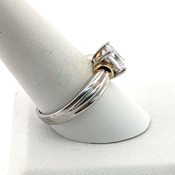 Estate Vermeil Sterling Silver CZ Statement Engagement Ring Size 10, 4.8g Vintag - Picture 2 of 8